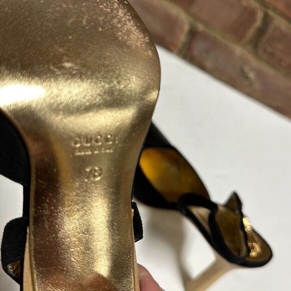 GUCCI Women’s Authentic Black Leather & Suede Sling Back Heel Size 7 - Picture 8 of 11